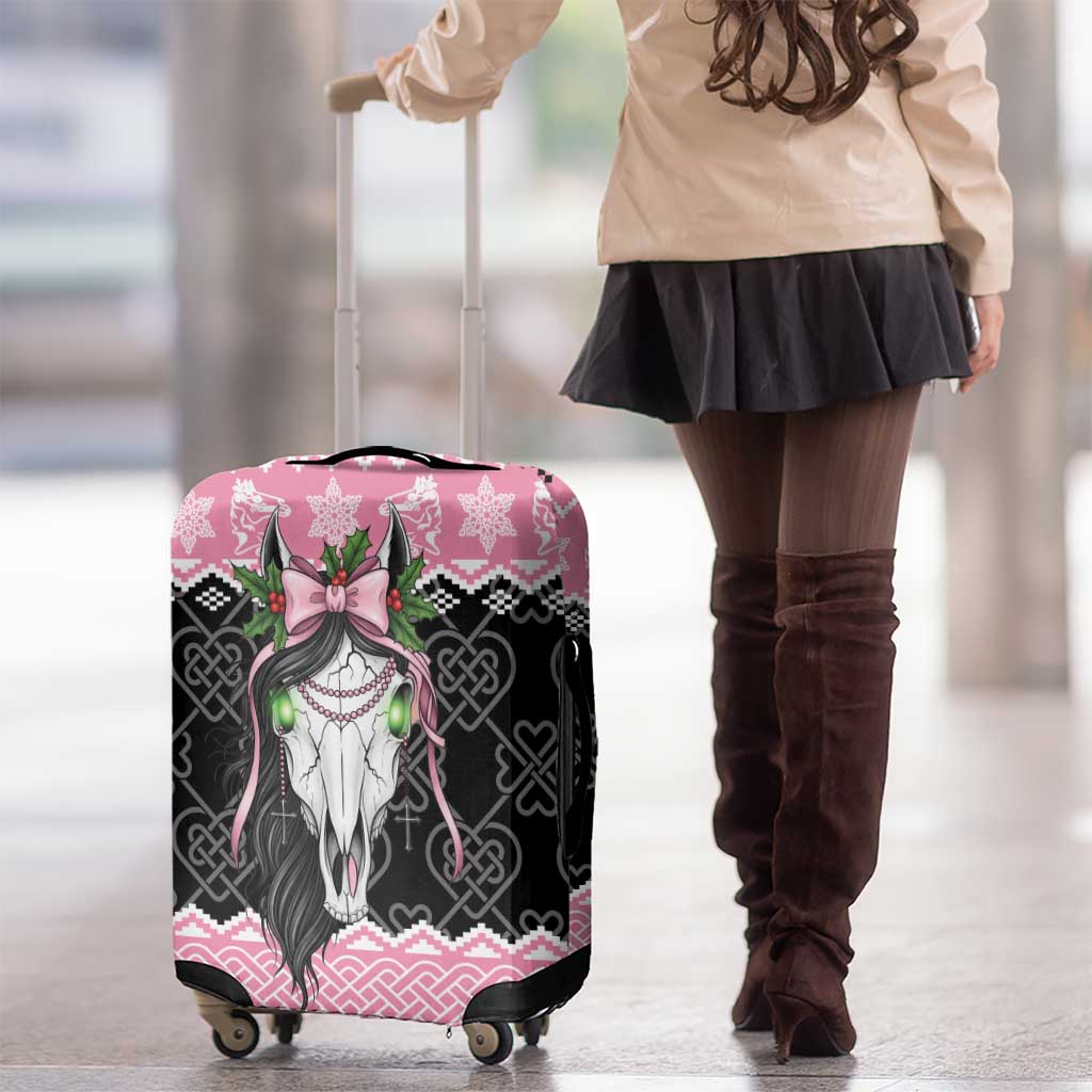 Anglesey Wales Christmas Luggage Cover Pink Mari Lwyd Welsh Celtic Knot LT19