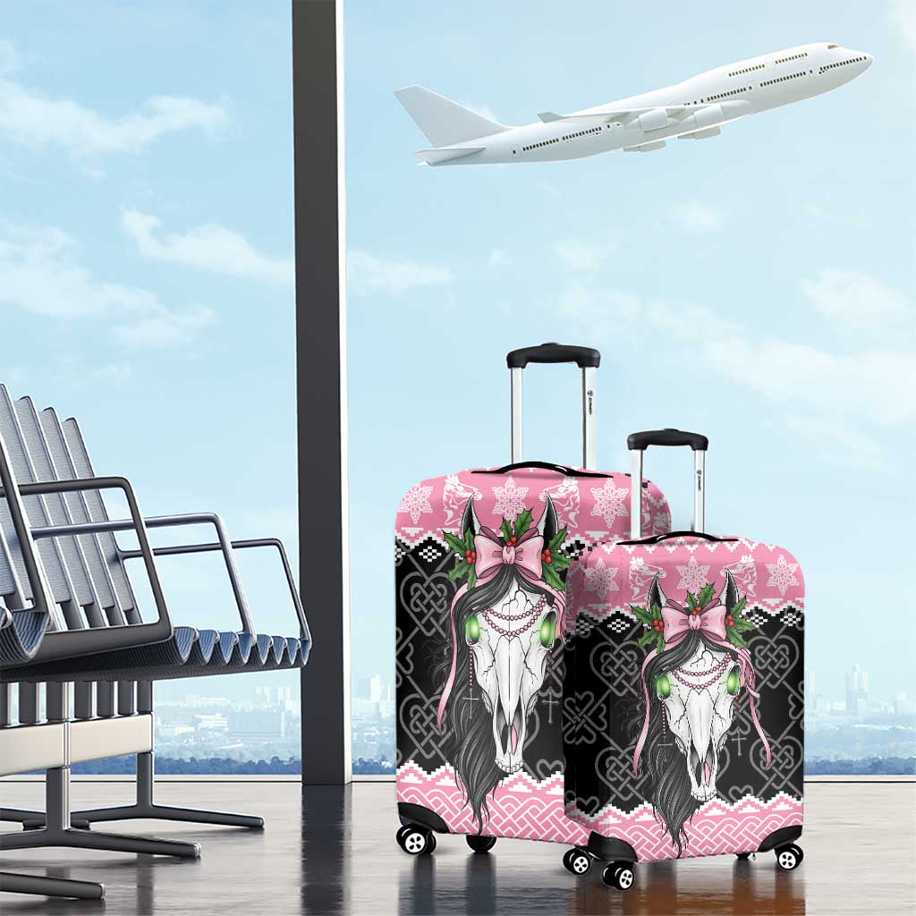 Anglesey Wales Christmas Luggage Cover Pink Mari Lwyd Welsh Celtic Knot LT19