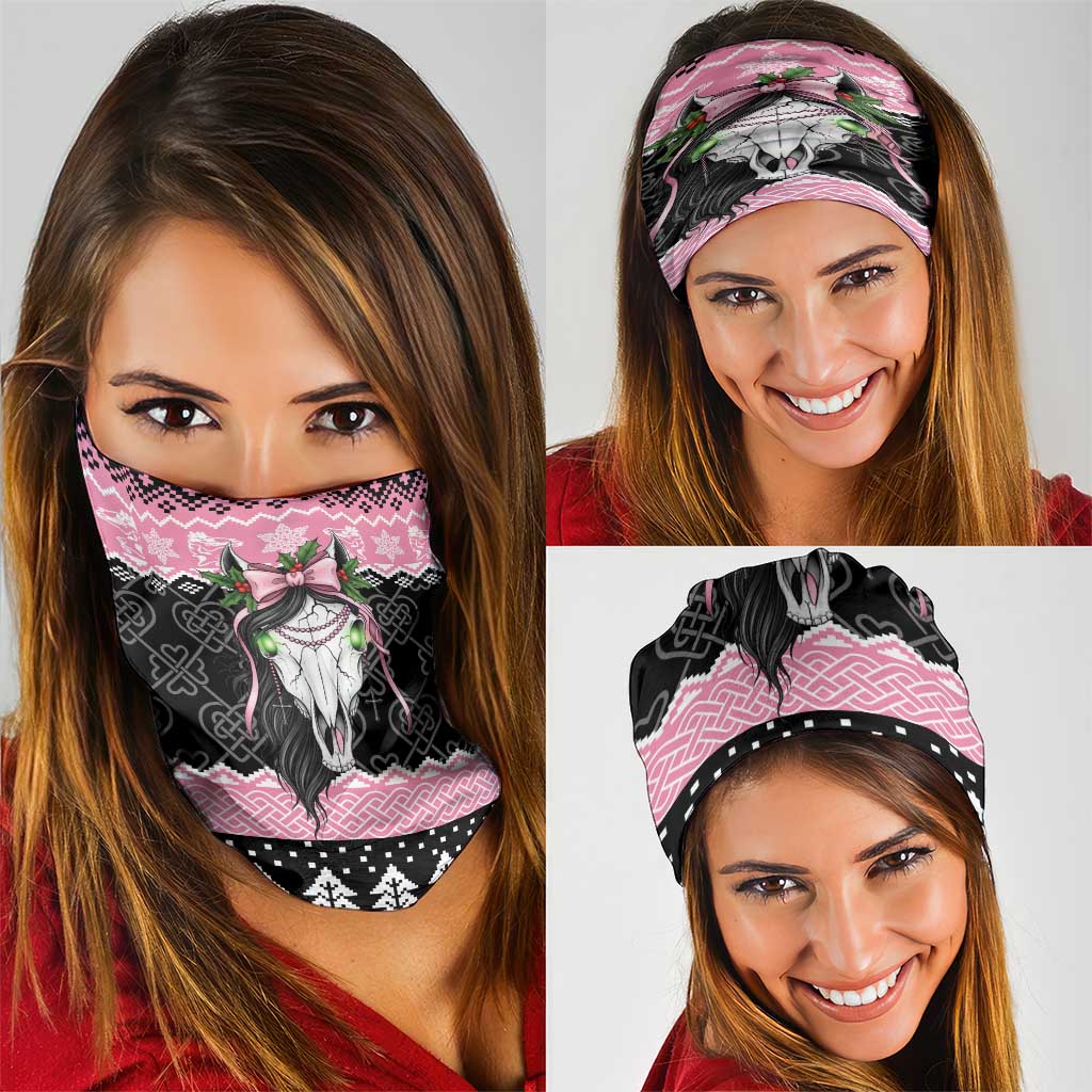 Anglesey Wales Christmas Neck Gaiter Pink Mari Lwyd Welsh Celtic Knot LT19