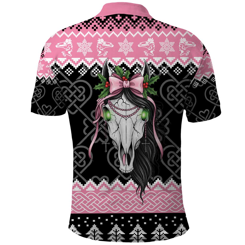 Anglesey Wales Christmas Polo Shirt Pink Mari Lwyd Welsh Celtic Knot LT19