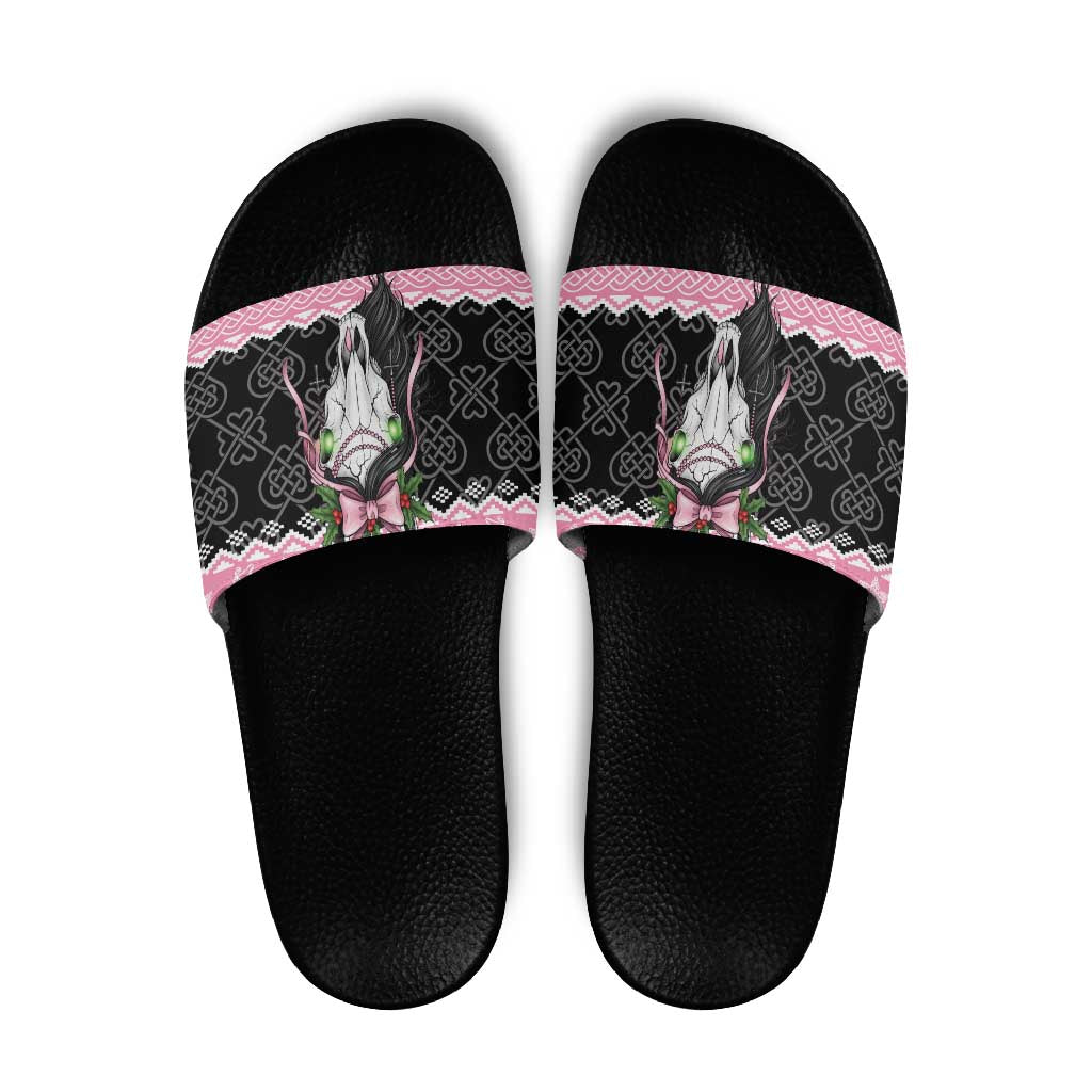Anglesey Wales Christmas Slide Sandals Pink Mari Lwyd Welsh Celtic Knot LT19