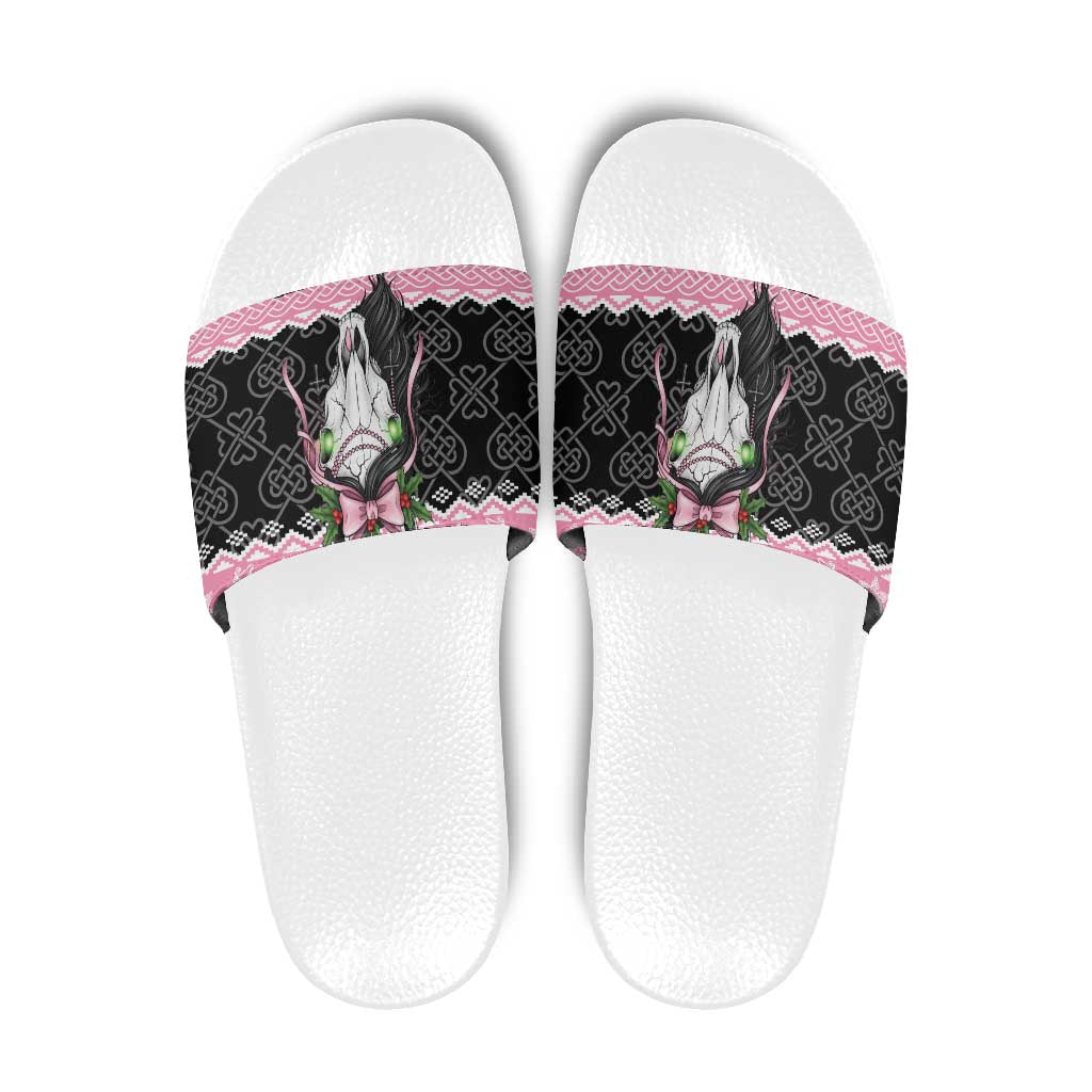 Anglesey Wales Christmas Slide Sandals Pink Mari Lwyd Welsh Celtic Knot LT19