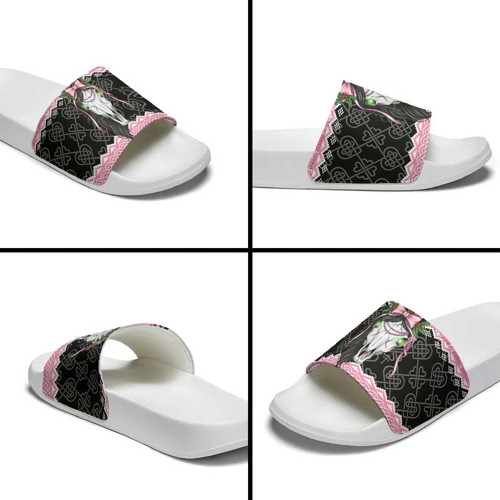 Anglesey Wales Christmas Slide Sandals Pink Mari Lwyd Welsh Celtic Knot LT19
