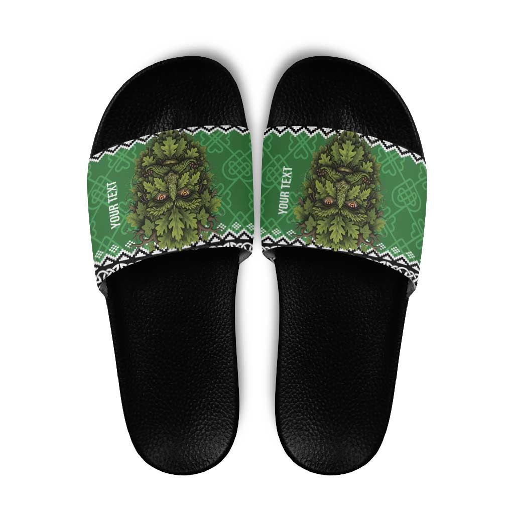 Personalized Anglesey Wales Christmas Slide Sandals Green Man Celtic Knot LT19