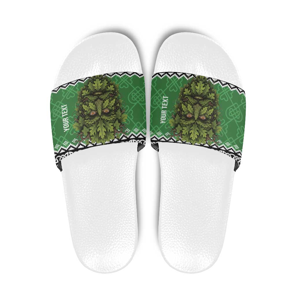 Personalized Anglesey Wales Christmas Slide Sandals Green Man Celtic Knot LT19