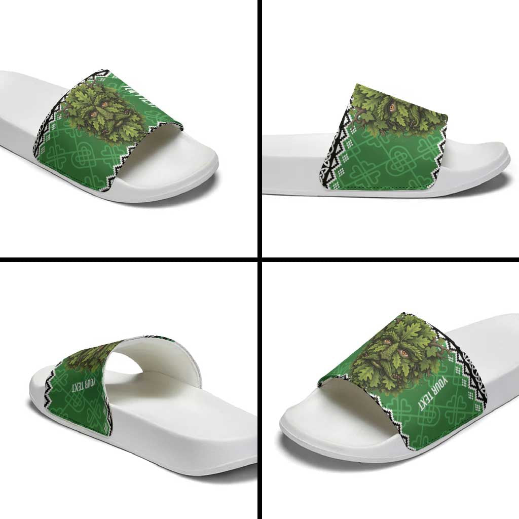 Personalized Anglesey Wales Christmas Slide Sandals Green Man Celtic Knot LT19