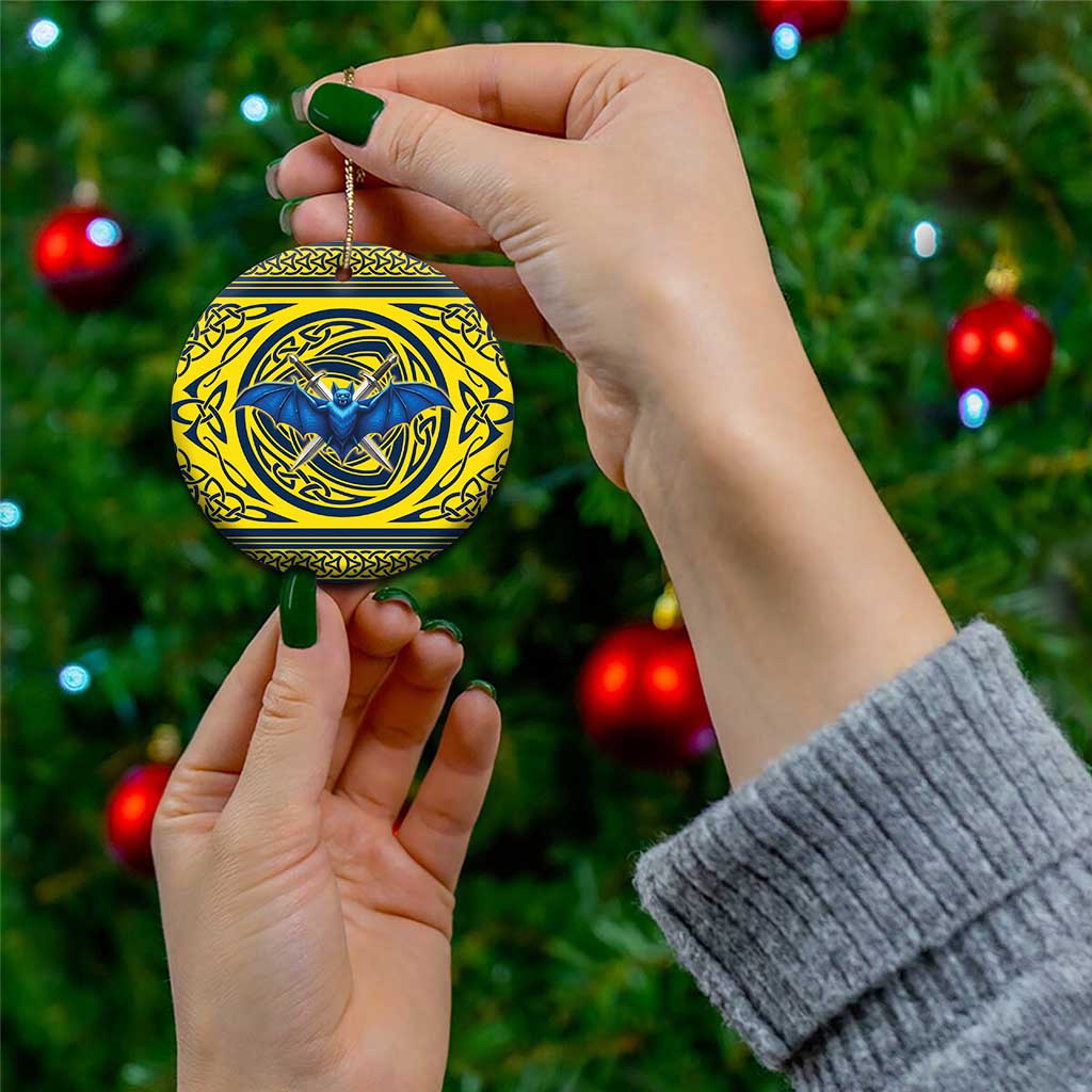 Personalized Brecknockshire Wales Ceramic Ornament Welsh Celtic Bat And Swords Design LT19