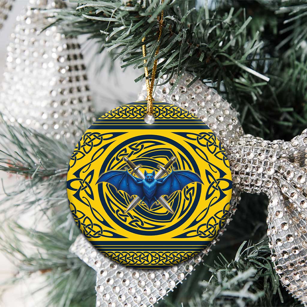 Personalized Brecknockshire Wales Ceramic Ornament Welsh Celtic Bat And Swords Design LT19