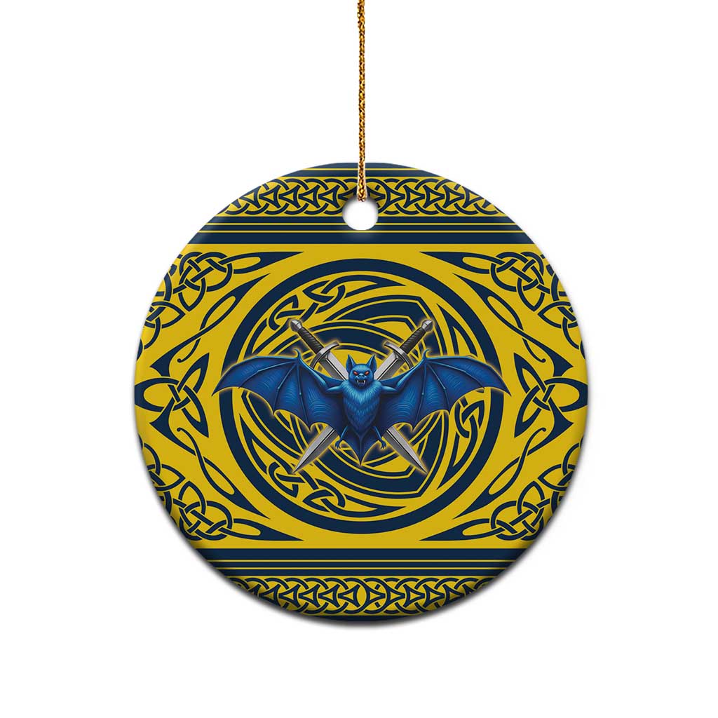 Personalized Brecknockshire Wales Ceramic Ornament Welsh Celtic Bat And Swords Design LT19
