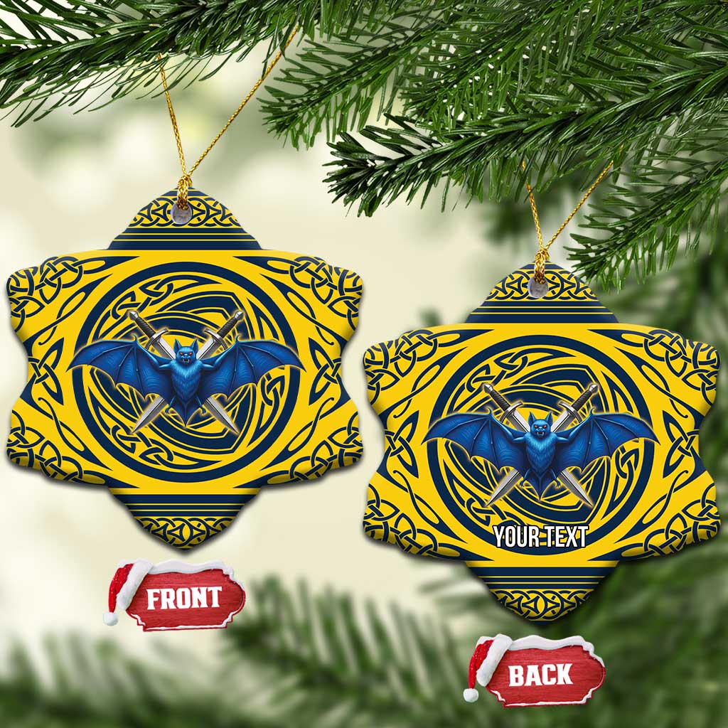 Personalized Brecknockshire Wales Ceramic Ornament Welsh Celtic Bat And Swords Design LT19