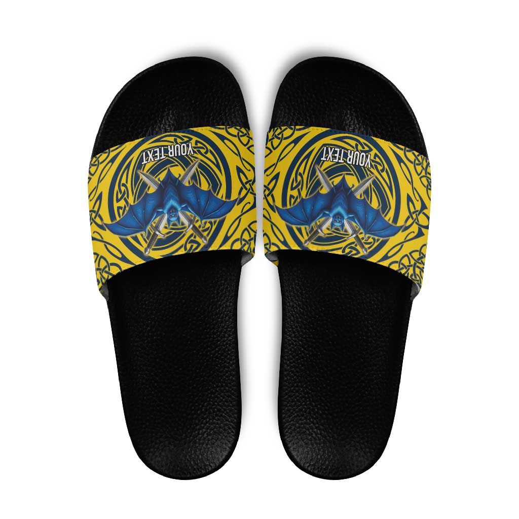 Personalized Brecknockshire Wales Slide Sandals Welsh Celtic Bat And Swords Design LT19