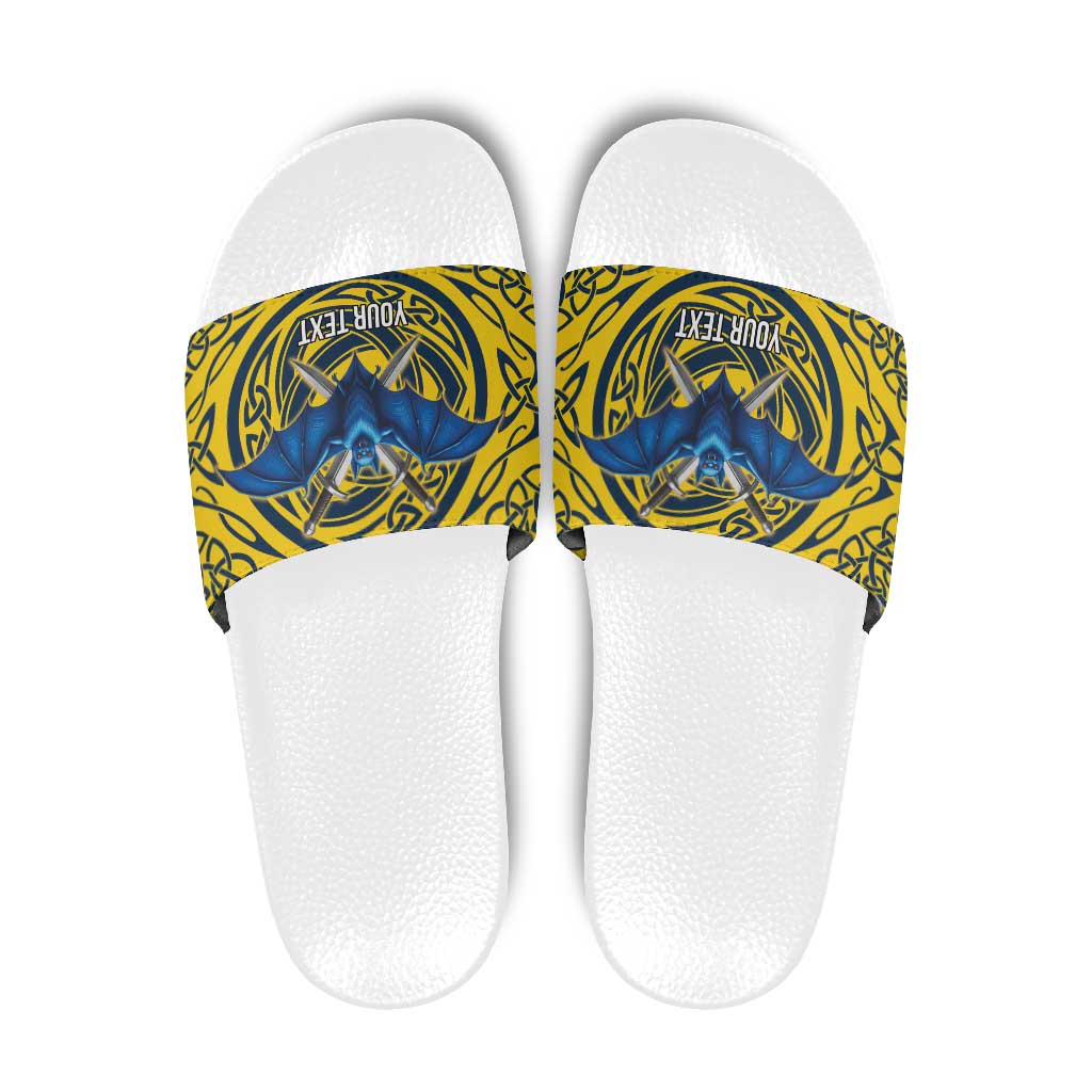 Personalized Brecknockshire Wales Slide Sandals Welsh Celtic Bat And Swords Design LT19