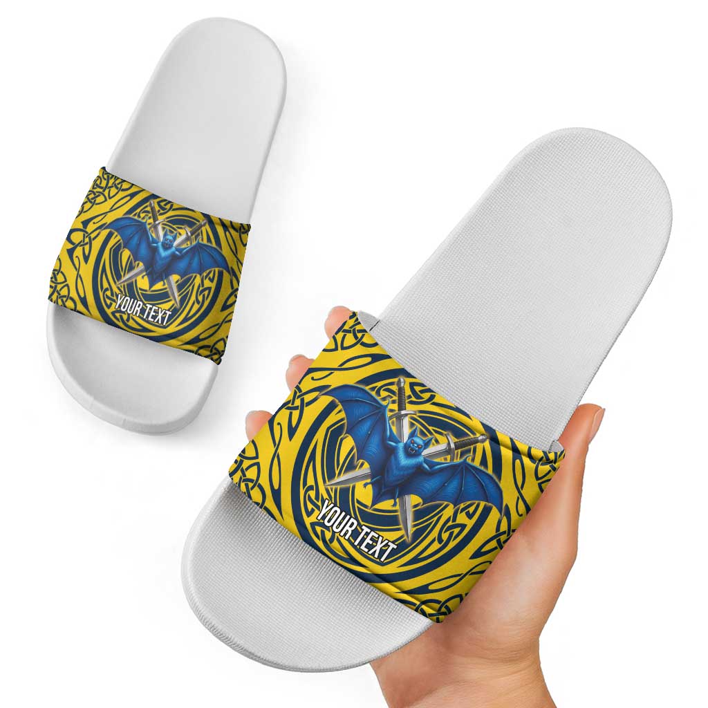 Personalized Brecknockshire Wales Slide Sandals Welsh Celtic Bat And Swords Design LT19