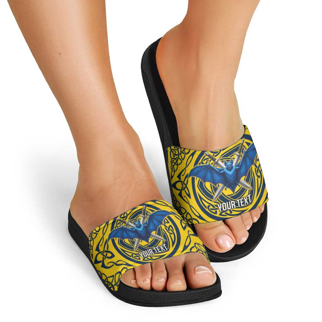 Personalized Brecknockshire Wales Slide Sandals Welsh Celtic Bat And Swords Design LT19