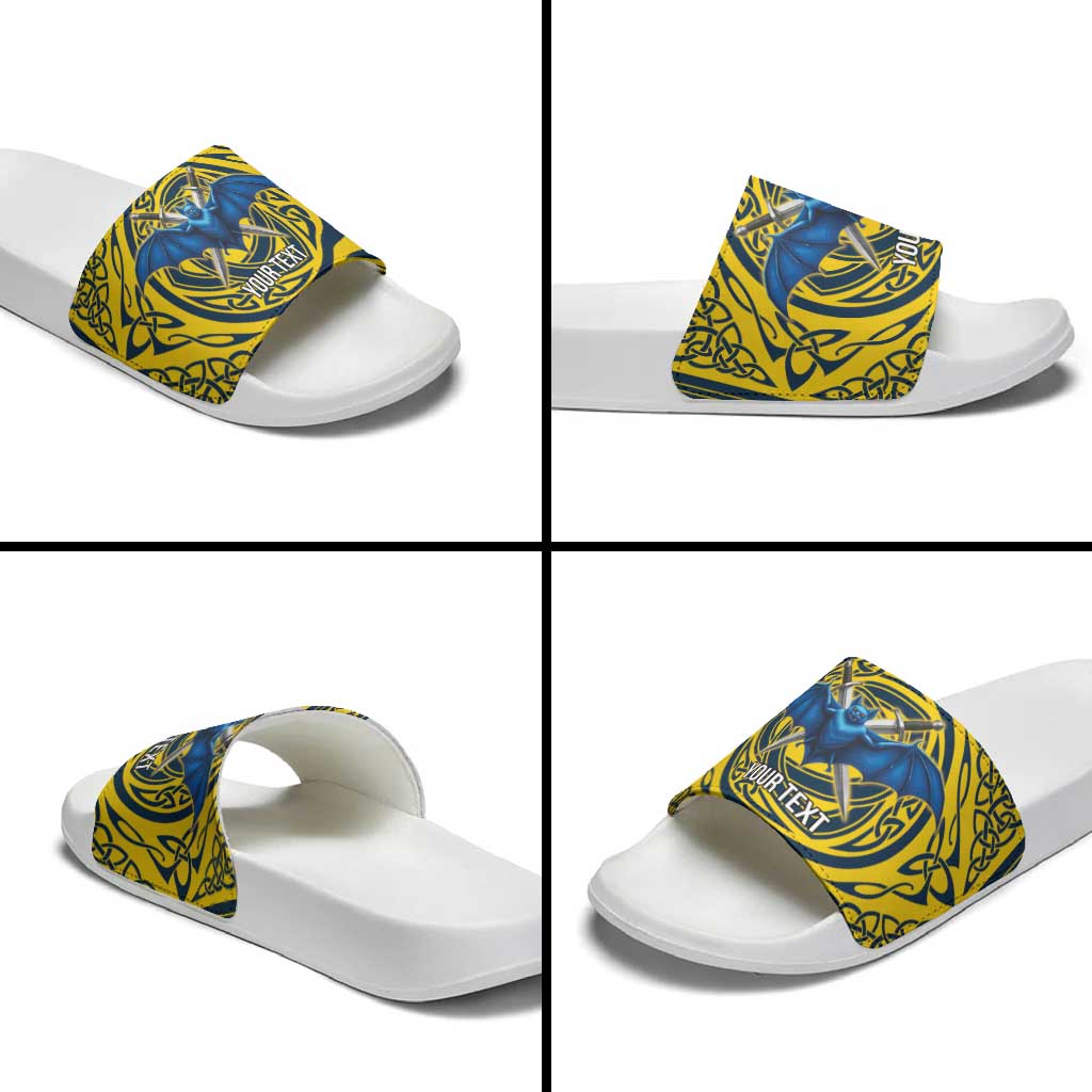 Personalized Brecknockshire Wales Slide Sandals Welsh Celtic Bat And Swords Design LT19