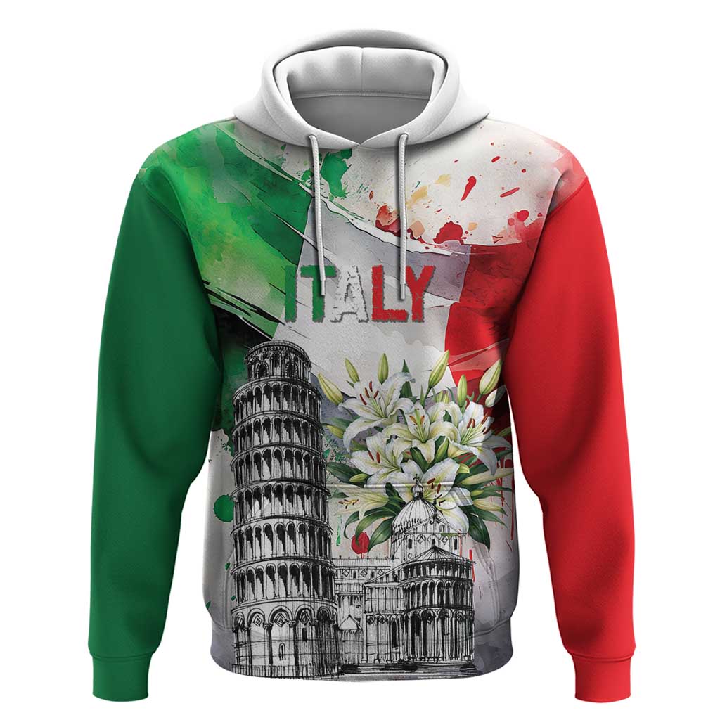 Italy Pisa Tower Hoodie White Lily With Flag Style LT19