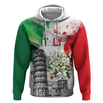 Italy Pisa Tower Hoodie White Lily With Flag Style LT19