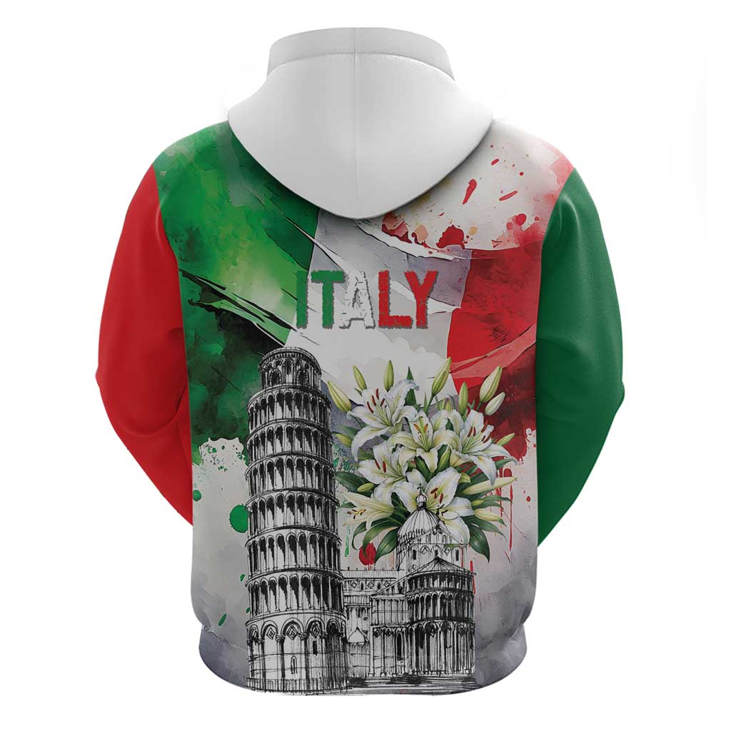Italy Pisa Tower Hoodie White Lily With Flag Style LT19