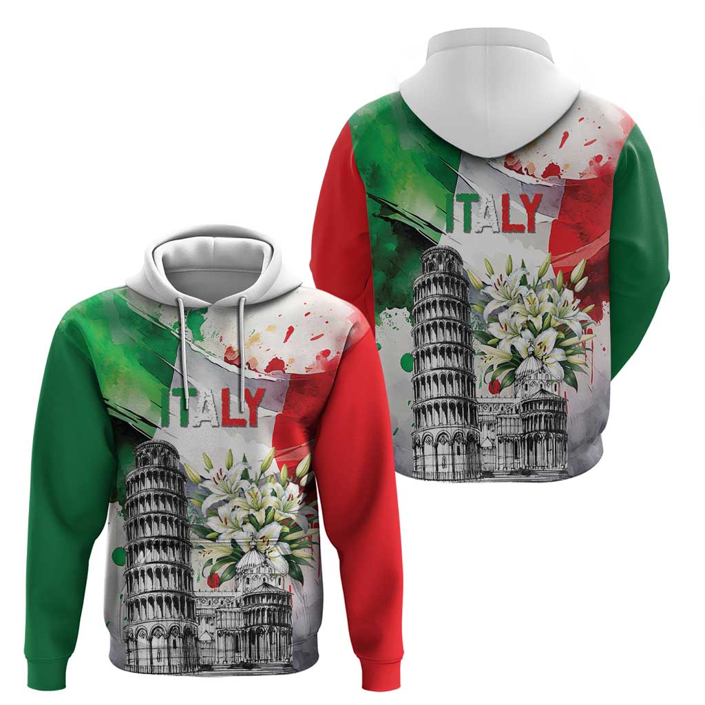 Italy Pisa Tower Hoodie White Lily With Flag Style LT19
