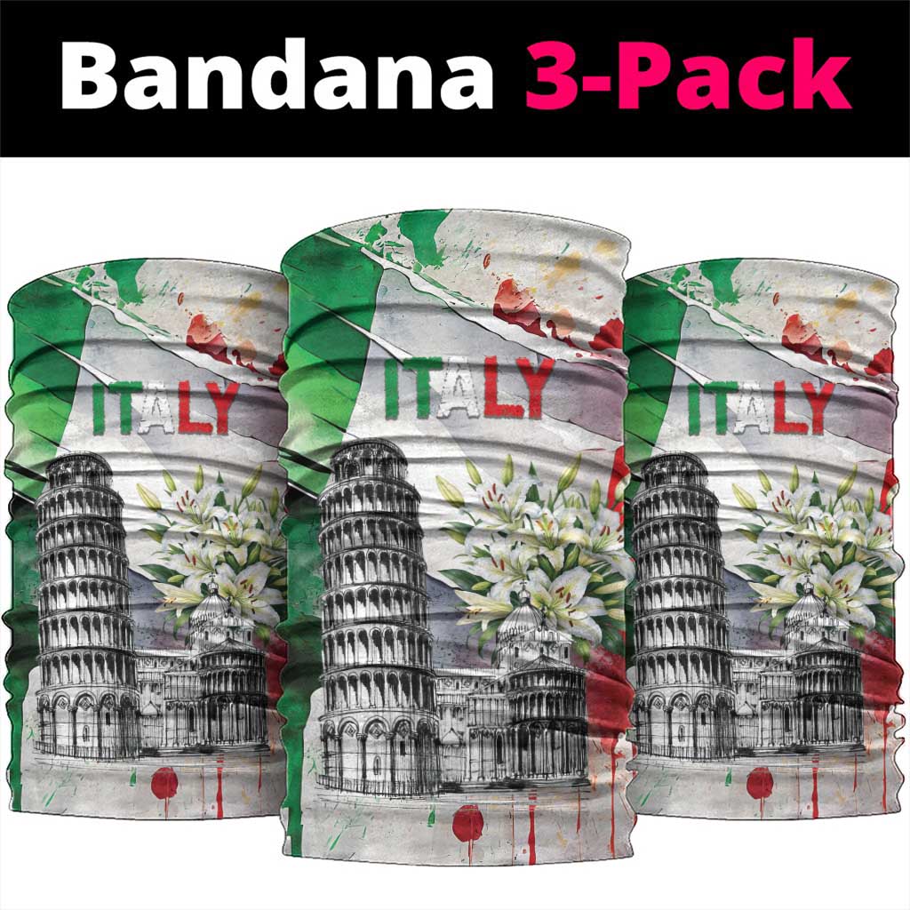 Italy Pisa Tower Neck Gaiter White Lily With Flag Style LT19