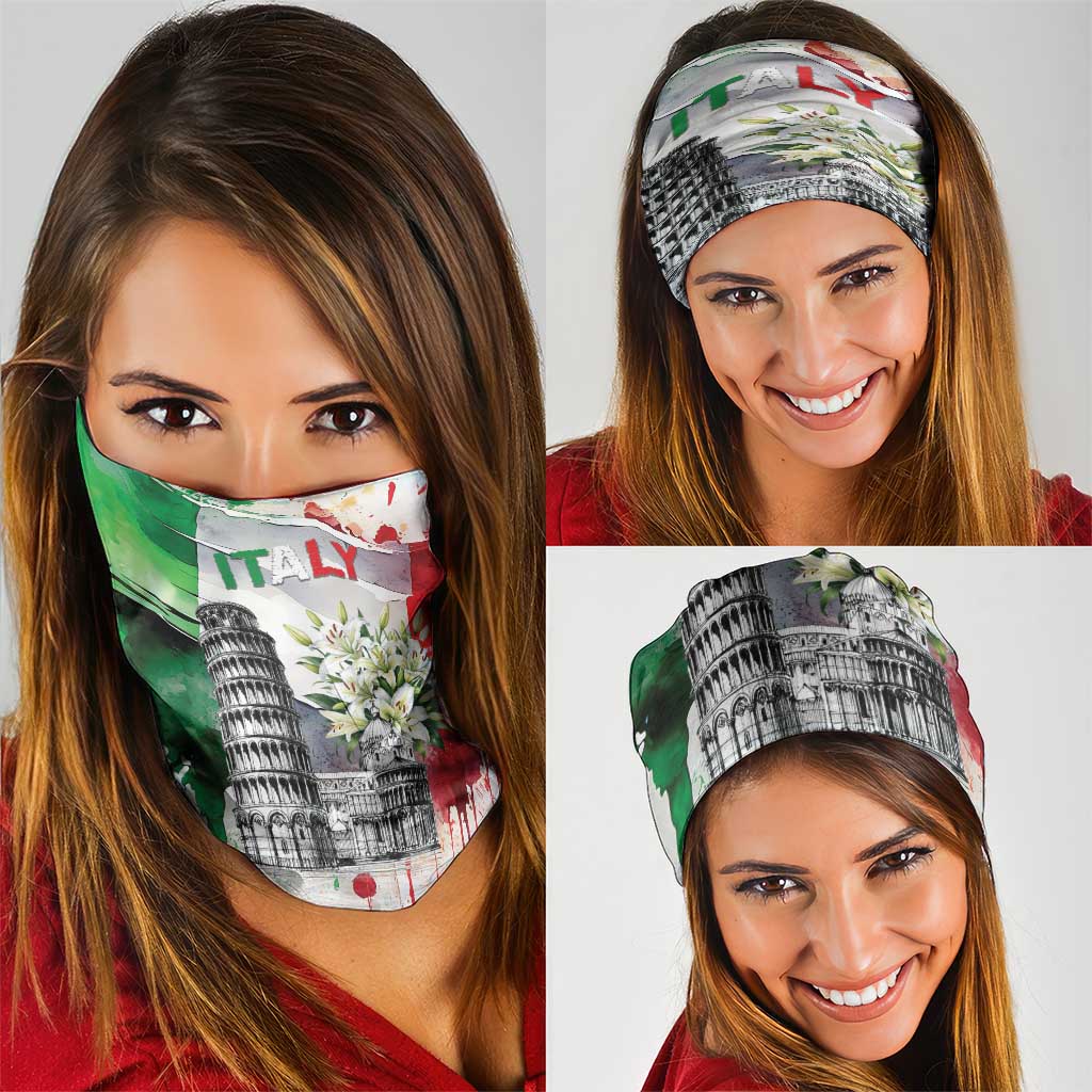 Italy Pisa Tower Neck Gaiter White Lily With Flag Style LT19