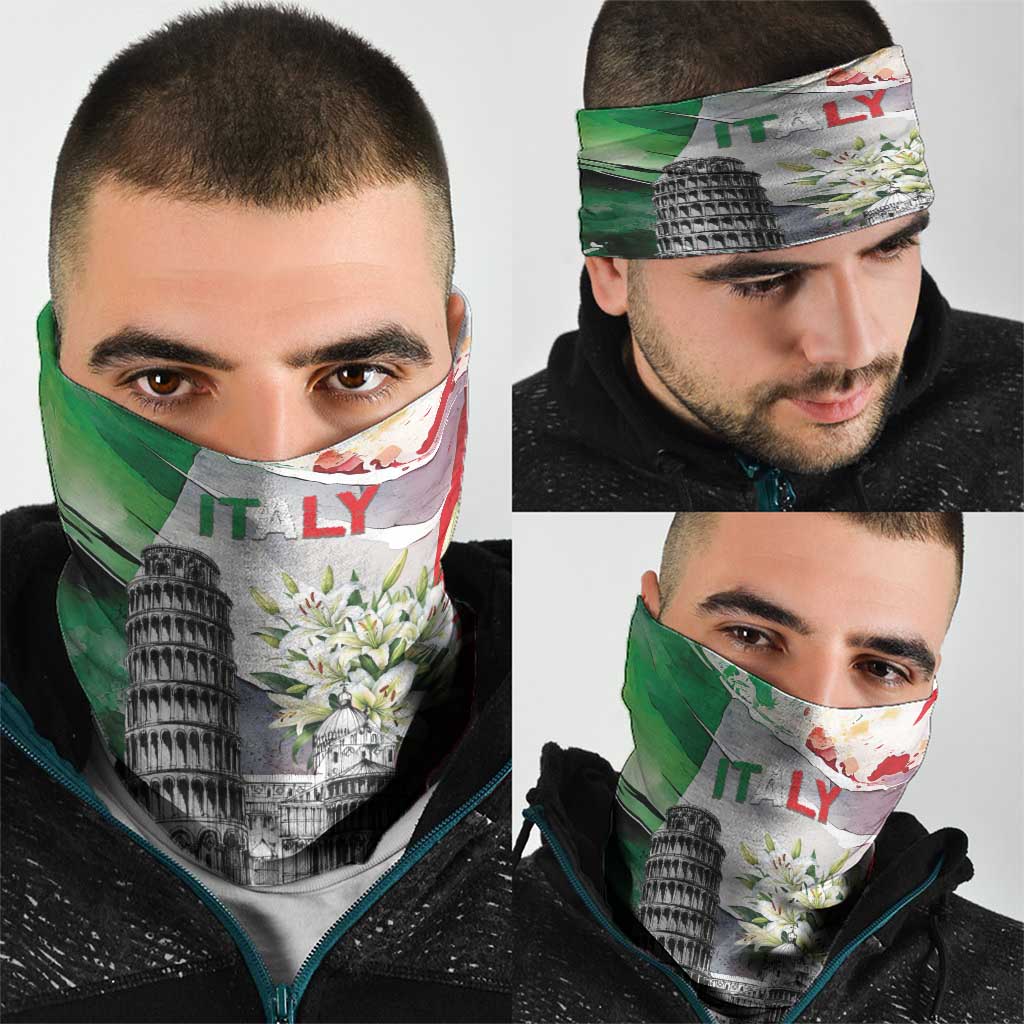 Italy Pisa Tower Neck Gaiter White Lily With Flag Style LT19