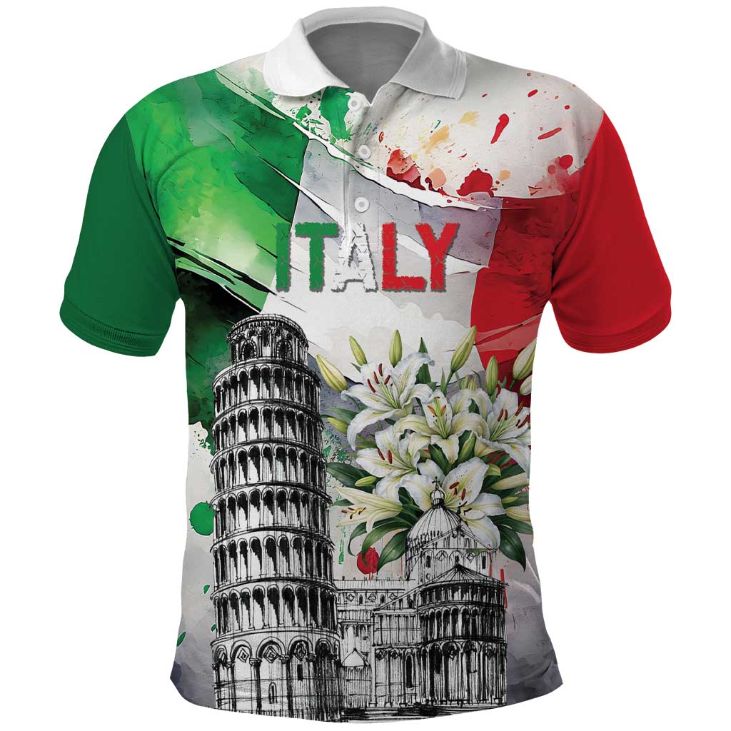Italy Pisa Tower Polo Shirt White Lily With Flag Style LT19