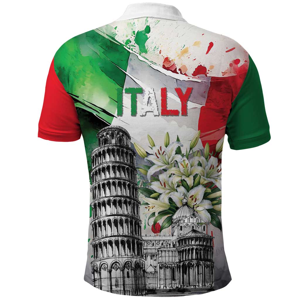 Italy Pisa Tower Polo Shirt White Lily With Flag Style LT19