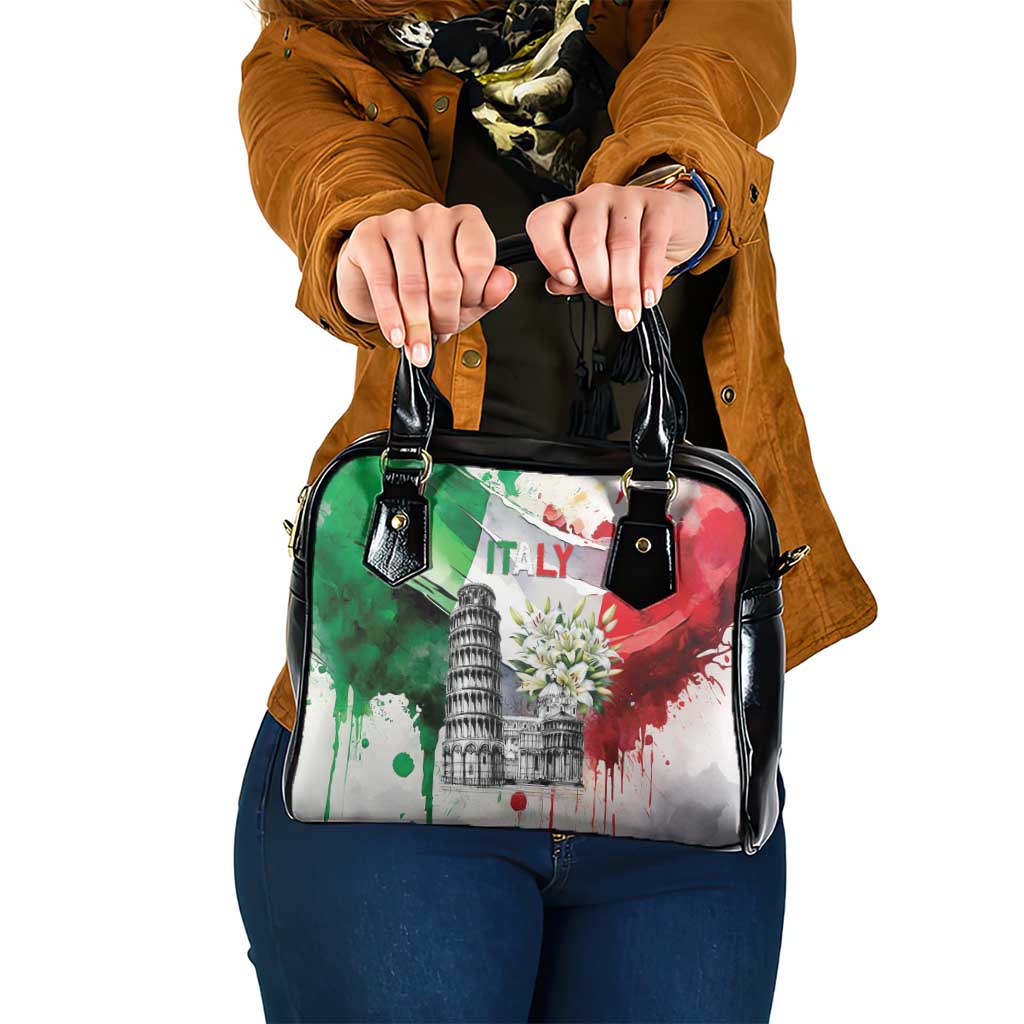Italy Pisa Tower Shoulder Handbag White Lily With Flag Style LT19