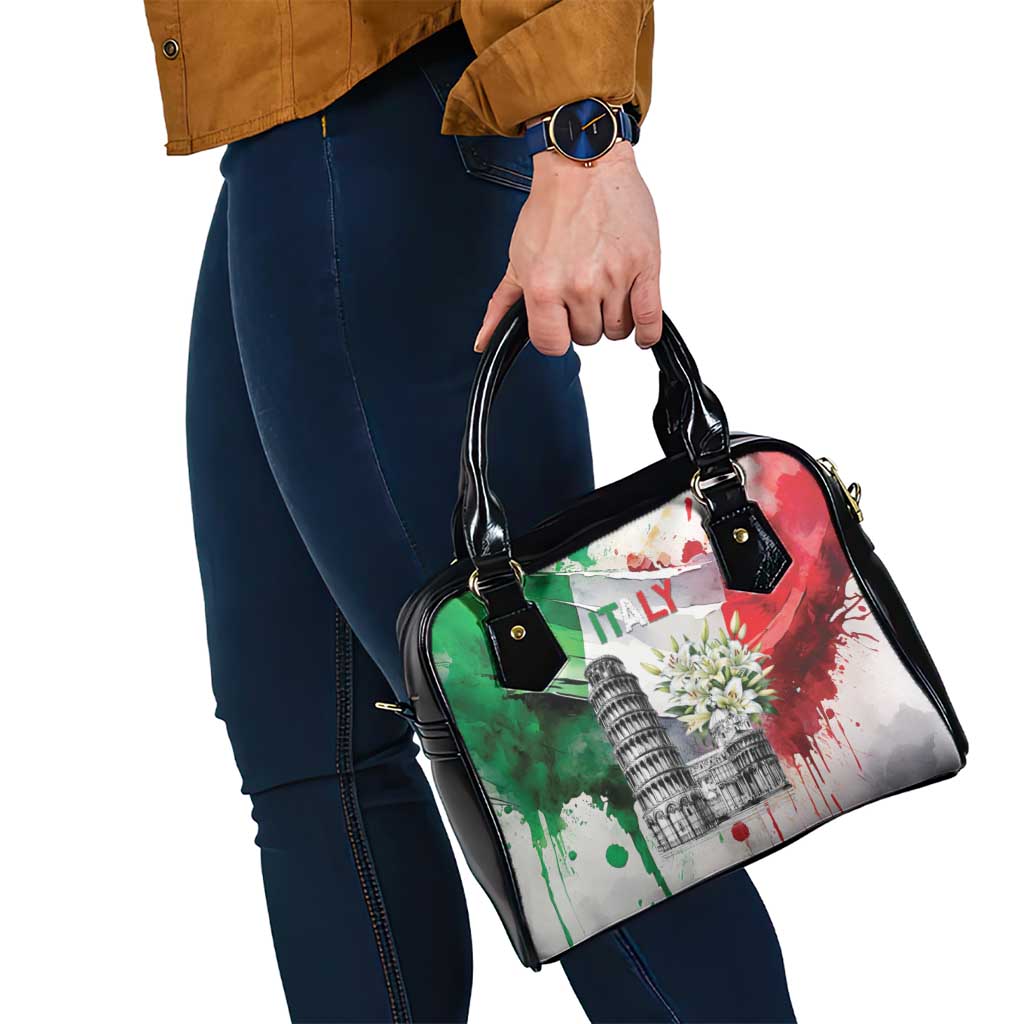 Italy Pisa Tower Shoulder Handbag White Lily With Flag Style LT19