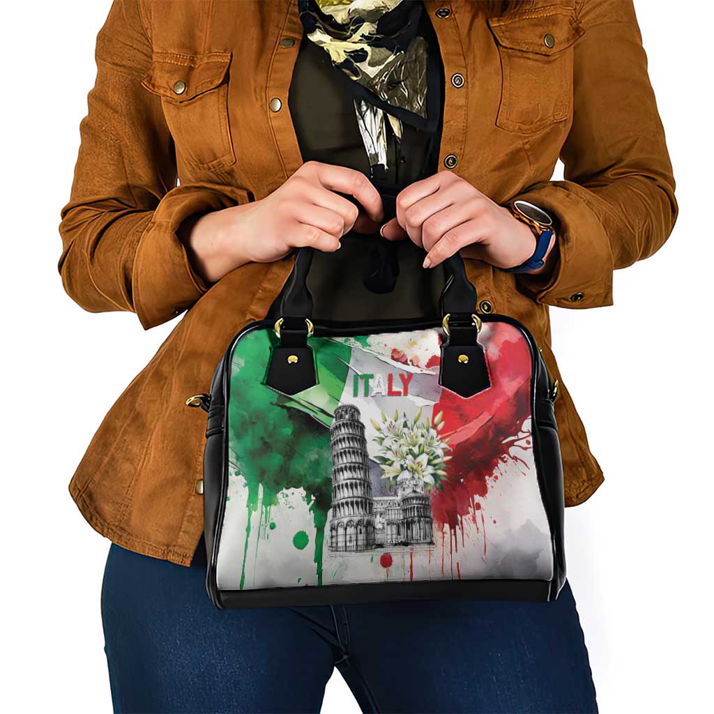 Italy Pisa Tower Shoulder Handbag White Lily With Flag Style LT19