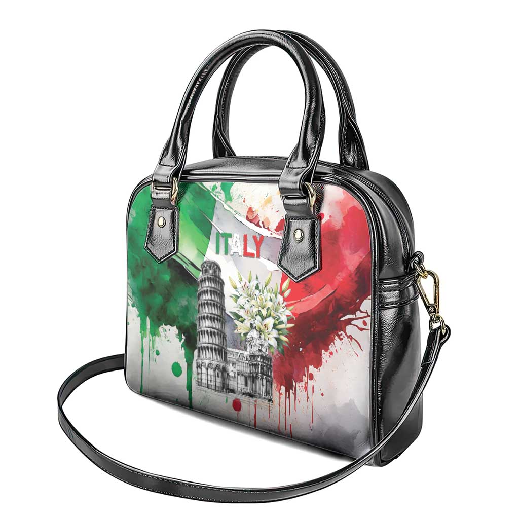 Italy Pisa Tower Shoulder Handbag White Lily With Flag Style LT19