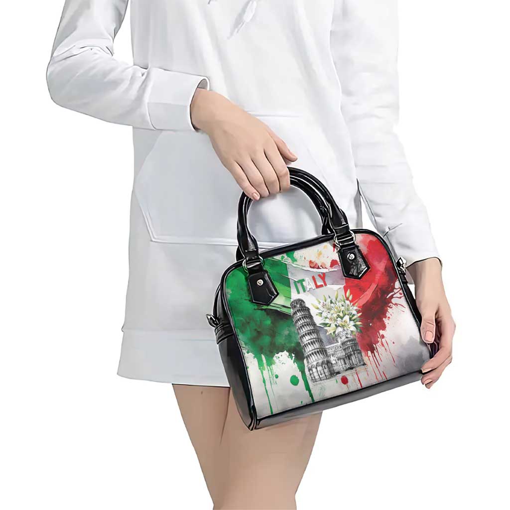 Italy Pisa Tower Shoulder Handbag White Lily With Flag Style LT19
