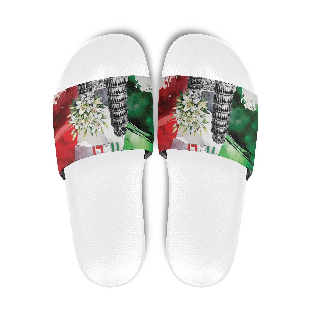 Italy Pisa Tower Slide Sandals White Lily With Flag Style LT19