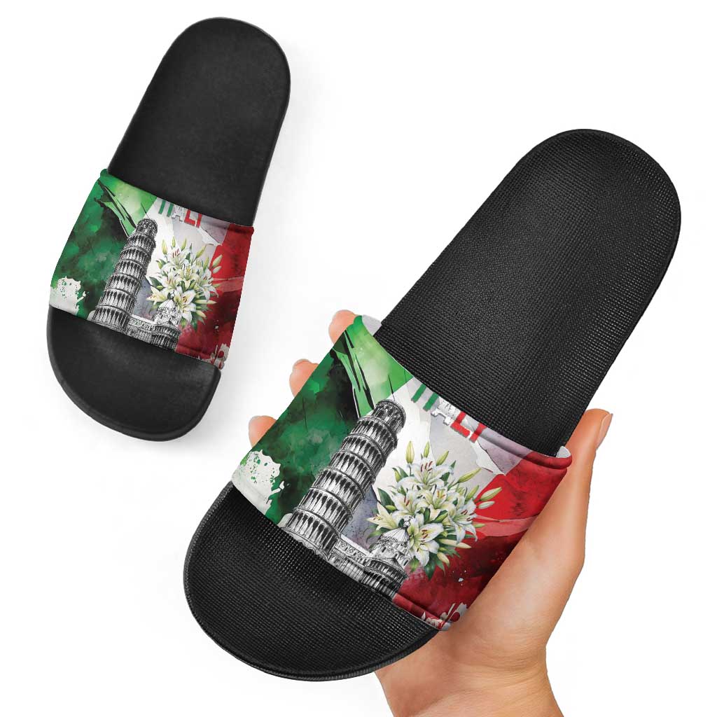 Italy Pisa Tower Slide Sandals White Lily With Flag Style LT19