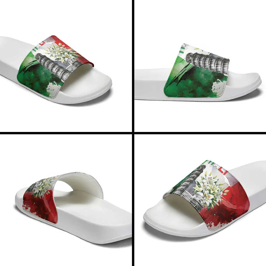 Italy Pisa Tower Slide Sandals White Lily With Flag Style LT19