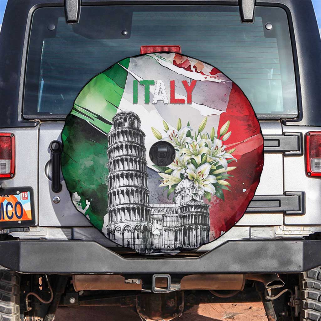 Italy Pisa Tower Spare Tire Cover White Lily With Flag Style LT19