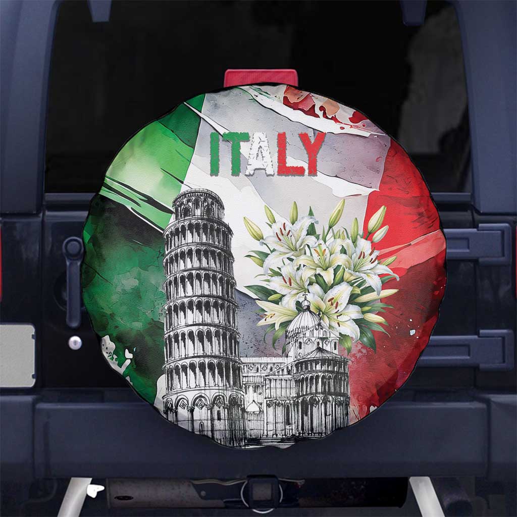 Italy Pisa Tower Spare Tire Cover White Lily With Flag Style LT19