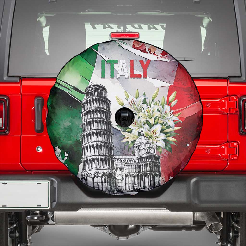 Italy Pisa Tower Spare Tire Cover White Lily With Flag Style LT19