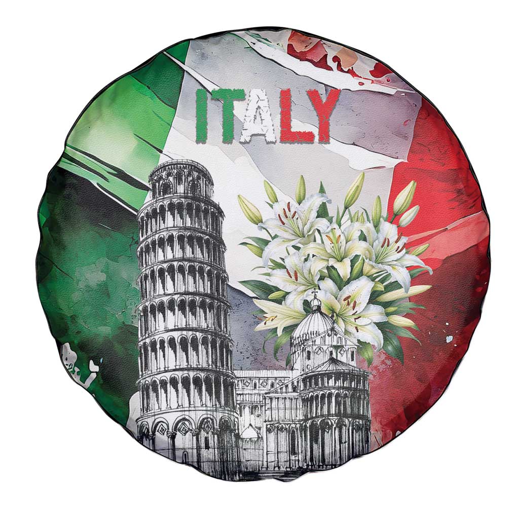 Italy Pisa Tower Spare Tire Cover White Lily With Flag Style LT19