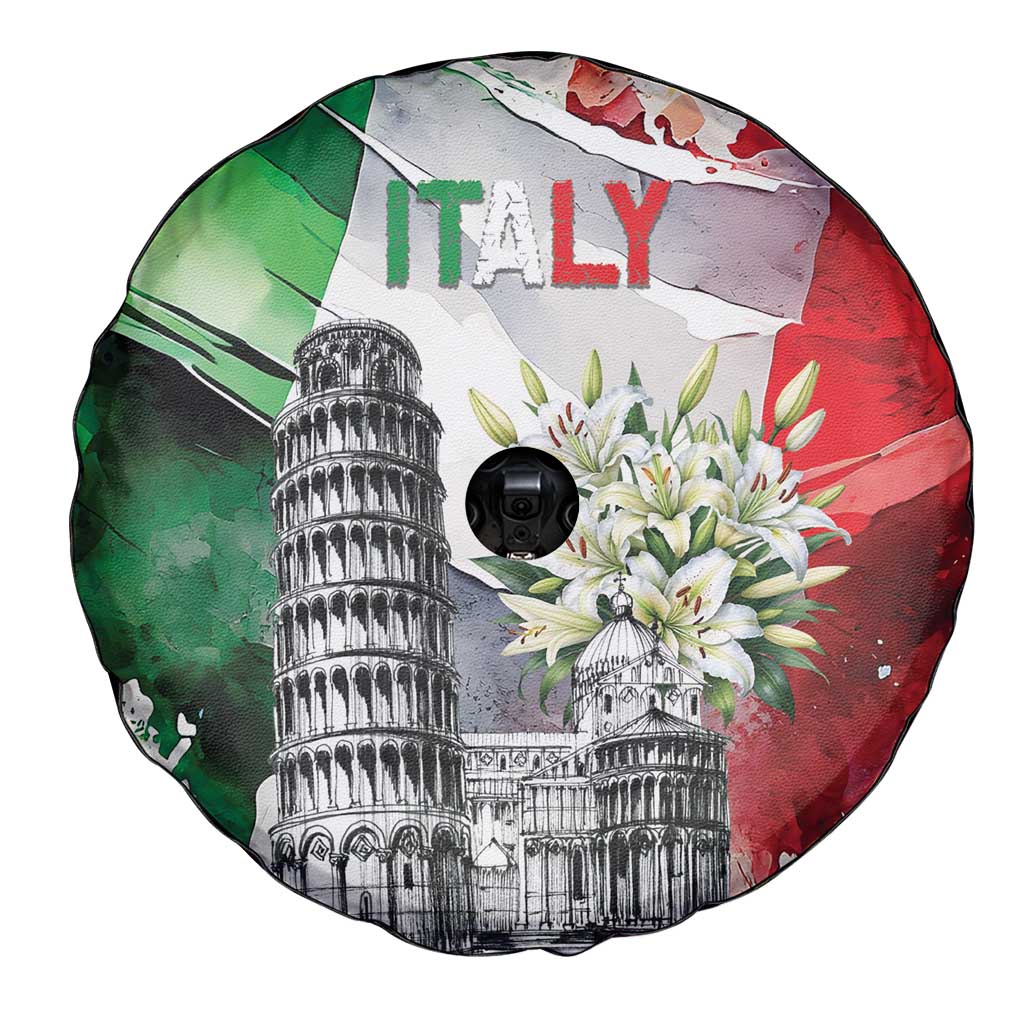 Italy Pisa Tower Spare Tire Cover White Lily With Flag Style LT19