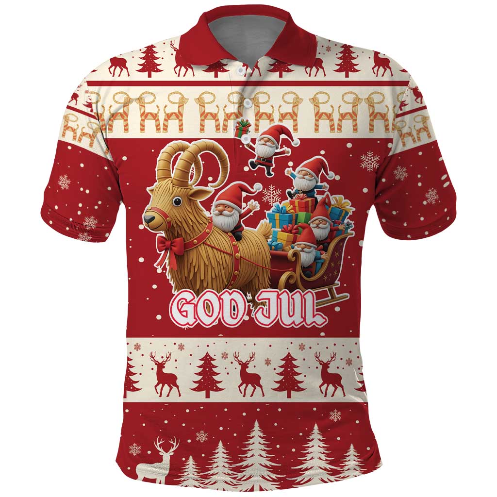 Sweden Christmas Polo Shirt God Jul Nordic Julbock LT19