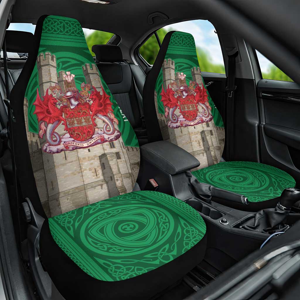 Personalized Caernarfonshire Wales Car Seat Cover Caernarfon Castle and Emblem Celtic Style LT19