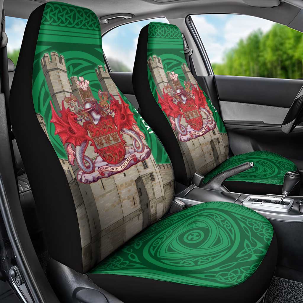 Personalized Caernarfonshire Wales Car Seat Cover Caernarfon Castle and Emblem Celtic Style LT19