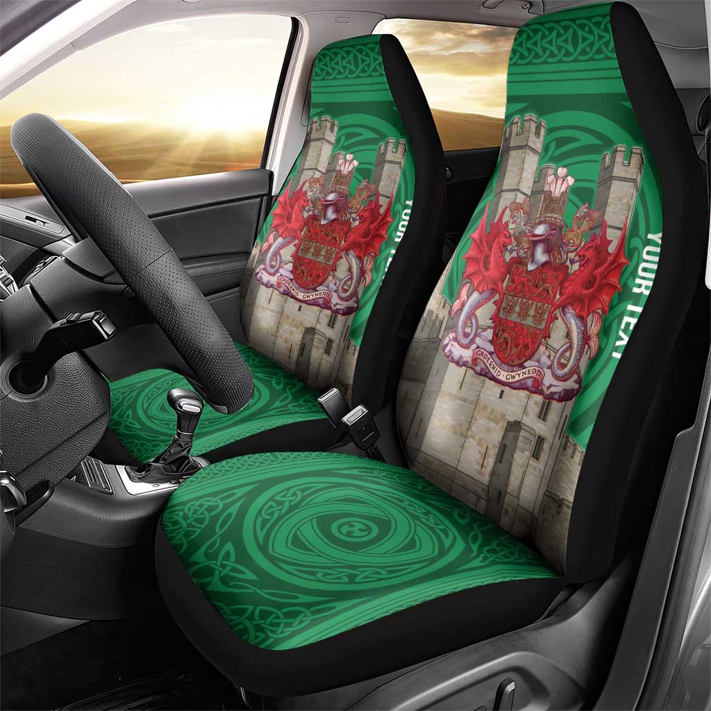Personalized Caernarfonshire Wales Car Seat Cover Caernarfon Castle and Emblem Celtic Style LT19