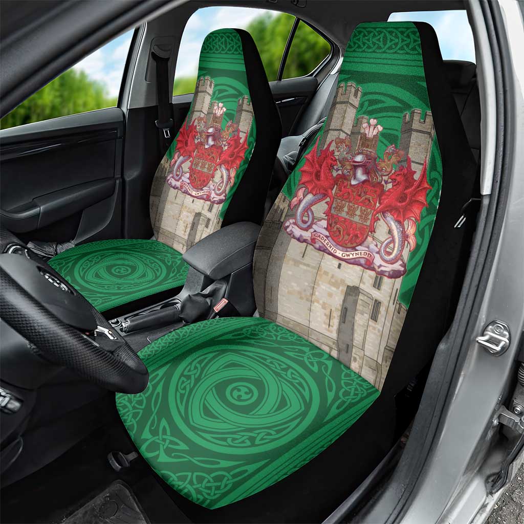 Personalized Caernarfonshire Wales Car Seat Cover Caernarfon Castle and Emblem Celtic Style LT19
