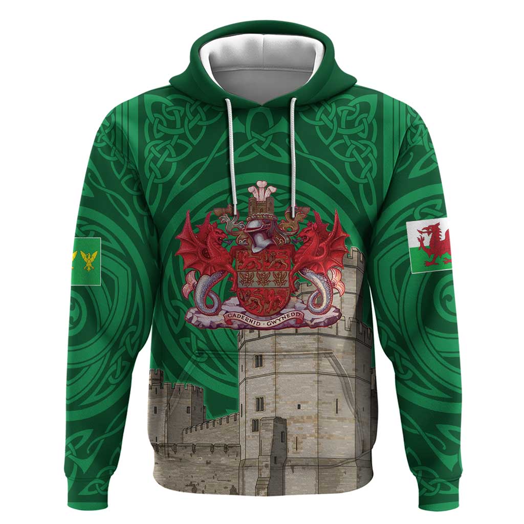 Personalized Caernarfonshire Wales Hoodie Caernarfon Castle and Emblem Celtic Style LT19