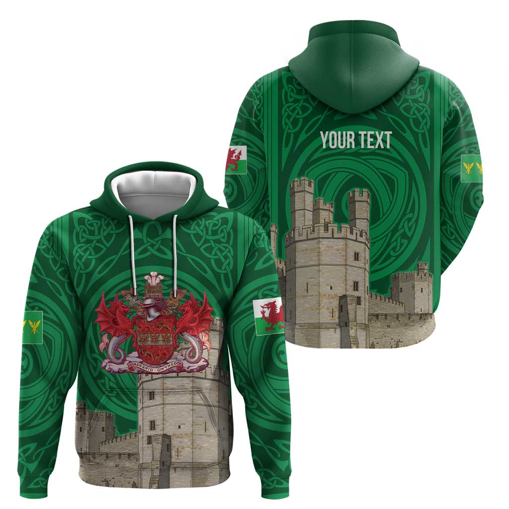 Personalized Caernarfonshire Wales Hoodie Caernarfon Castle and Emblem Celtic Style LT19