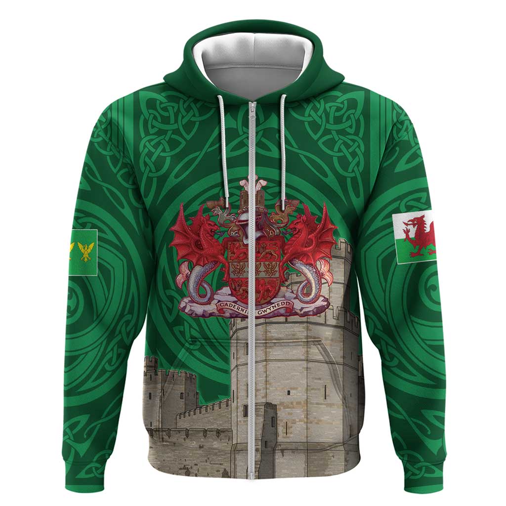 Personalized Caernarfonshire Wales Hoodie Caernarfon Castle and Emblem Celtic Style LT19