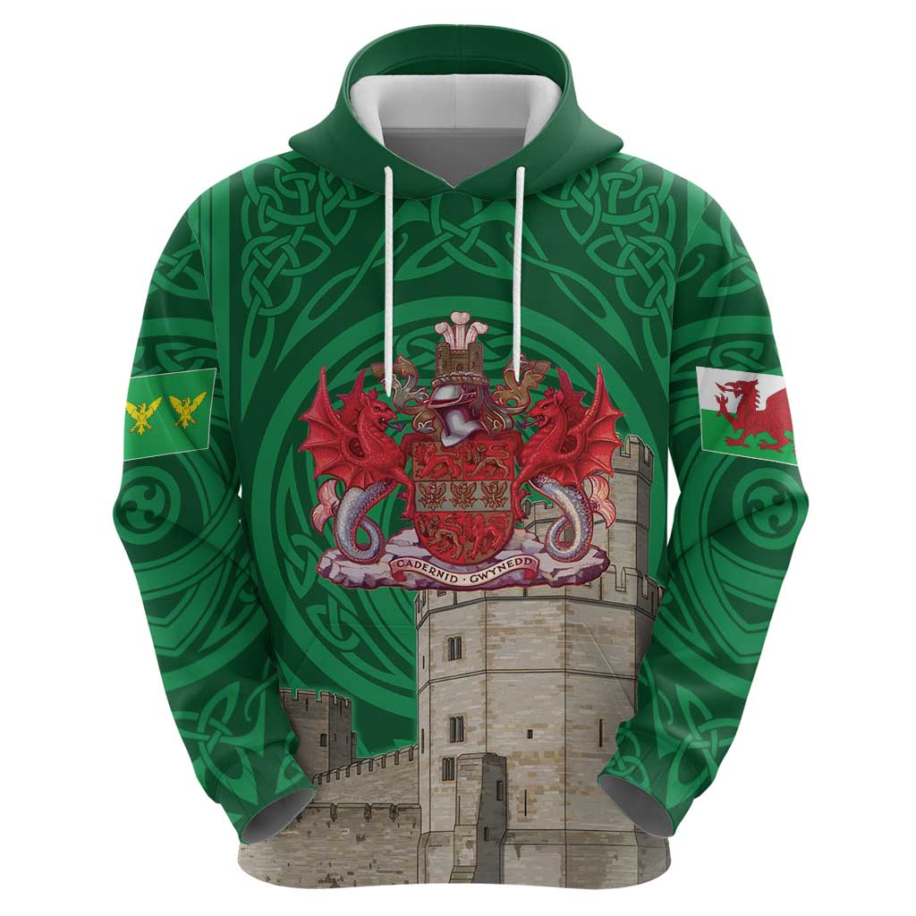 Personalized Caernarfonshire Wales Hoodie Caernarfon Castle and Emblem Celtic Style LT19